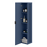 Padstow Wall Hung Tall Storage Unit - Satin Indigo Blue, Slatted with Matt Black Handle