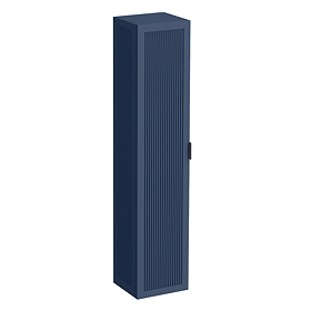 Padstow Wall Hung Tall Storage Unit - Satin Indigo Blue, Slatted with Matt Black Handle