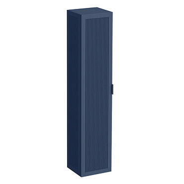 Padstow Wall Hung Tall Storage Unit - Satin Indigo Blue, Slatted with Matt Black Handle