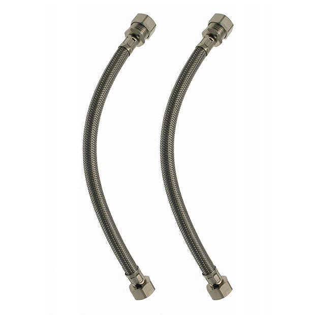Pair of 15mm x 1/2" Swivel Braided Flexi Tap Connectors - 300mm Large Image