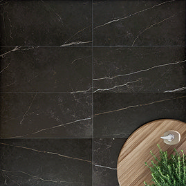 Palor Matt Black Marble Effect Wall & Floor Tiles - 300 x 600mm