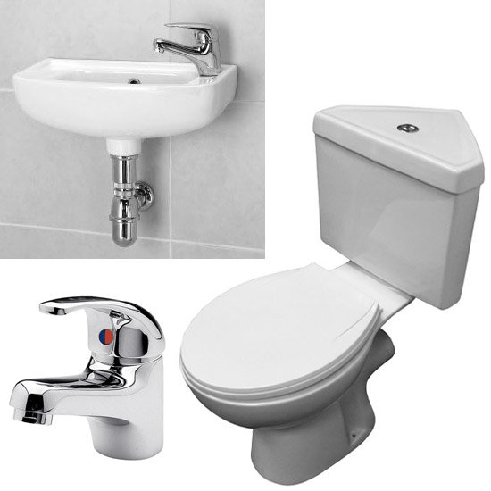 Paris 1TH Corner Cloakroom Suite with Basin Tap & Chrome Bottle Trap Large Image