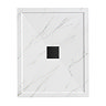 Pavilion 1000 x 800mm White Marble Stone Rectangular Shower Tray & Matt Black Waste