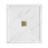 Pavilion 1000 x 900mm White Marble Stone Rectangular Shower Tray & Brushed Brass Waste