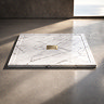 Pavilion 1000 x 900mm White Marble Stone Rectangular Shower Tray & Brushed Brass Waste