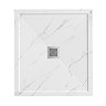 Pavilion 1000 x 900mm White Marble Stone Rectangular Shower Tray & Brushed Steel Waste