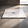 Pavilion 1000 x 900mm White Marble Stone Rectangular Shower Tray & Brushed Steel Waste