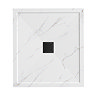 Pavilion 1000 x 900mm White Marble Stone Rectangular Shower Tray & Matt Black Waste