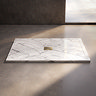 Pavilion 1200 x 800mm White Marble Stone Rectangular Shower Tray & Brushed Brass Waste