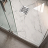 Pavilion 1200 x 800mm White Marble Stone Rectangular Shower Tray & Brushed Steel Waste