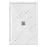 Pavilion 1200 x 800mm White Marble Stone Rectangular Shower Tray & Brushed Steel Waste