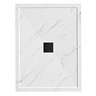 Pavilion 1200 x 900mm White Marble Stone Rectangular Shower Tray & Matt Black Waste