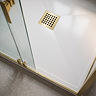 Pavilion 1400 x 900mm White Marble Stone Rectangular Shower Tray & Brushed Brass Waste