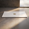 Pavilion 1400 x 900mm White Marble Stone Rectangular Shower Tray & Brushed Brass Waste