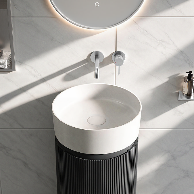 Pavilion 400mm Round Fluted Floor Standing Vanity Unit with Basin - Matt Anthracite