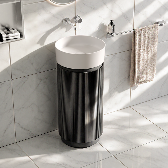 Pavilion 400mm Round Fluted Floor Standing Vanity Unit with Basin - Matt Anthracite