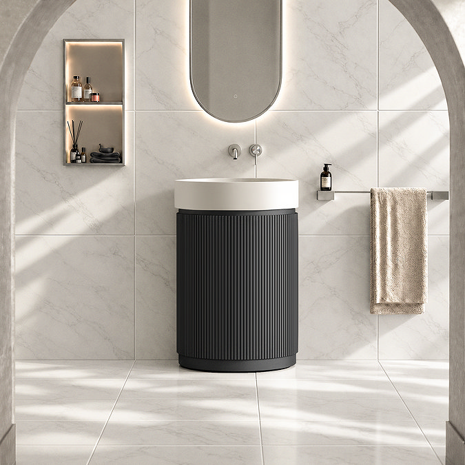 Pavilion 600mm Round Fluted Floor Standing Vanity Unit with Basin - Matt Anthracite