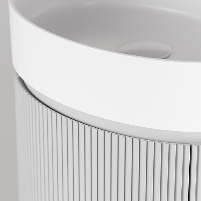Pavilion 600mm Round Fluted Floor Standing Vanity Unit with Basin - Matt White