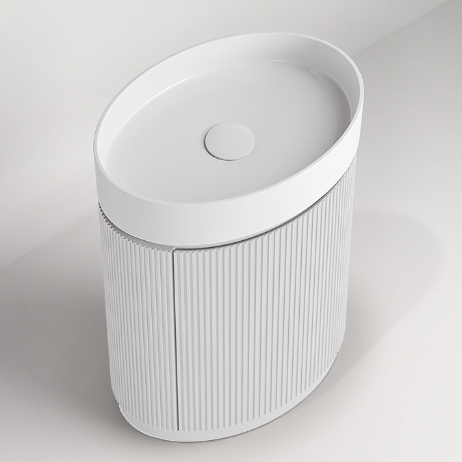 Pavilion 600mm Round Fluted Floor Standing Vanity Unit with Basin - Matt White
