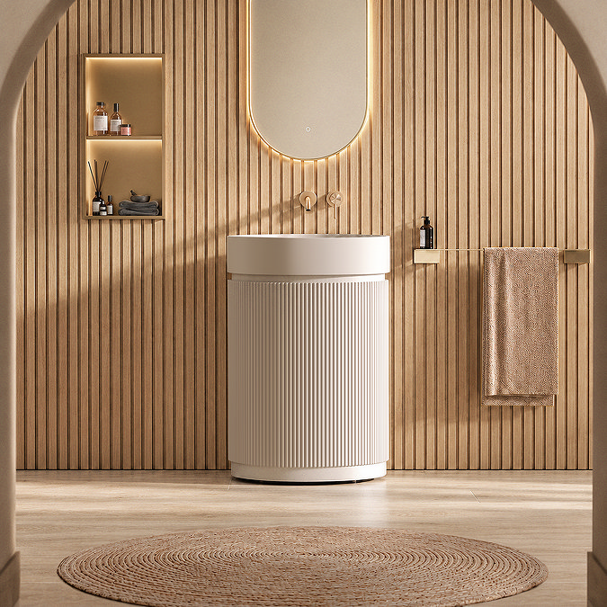 Pavilion 600mm Round Fluted Floor Standing Vanity Unit with Basin