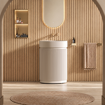 Pavilion 600mm Round Fluted Floor Standing Vanity Unit with Basin - Matt White