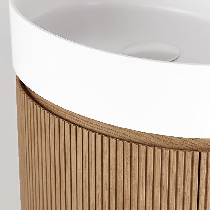 Pavilion 600mm Round Fluted Floor Standing Vanity Unit with Basin - Oak