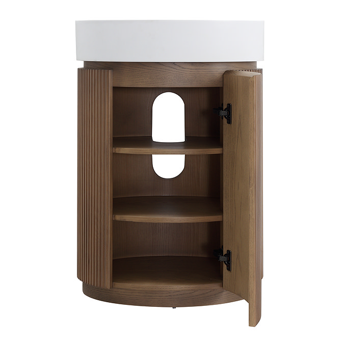 Pavilion 600mm Round Fluted Floor Standing Vanity Unit with Basin - Oak