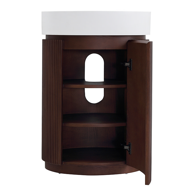 Pavilion 600mm Round Fluted Floor Standing Vanity Unit with Basin - Walnut