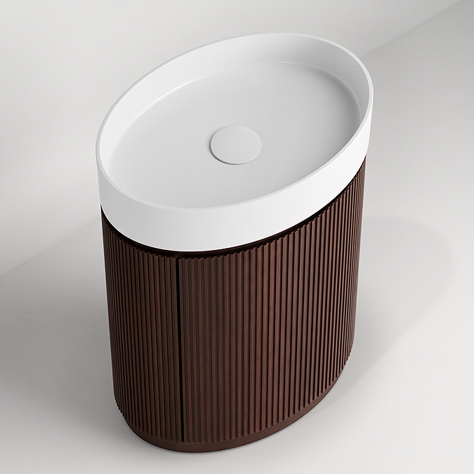 Pavilion 600mm Round Fluted Floor Standing Vanity Unit with Basin - Walnut