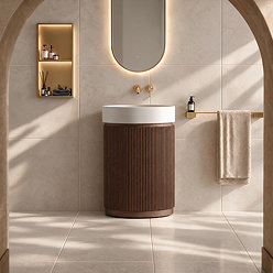 Pavilion 600mm Round Fluted Floor Standing Vanity Unit with Basin - Walnut