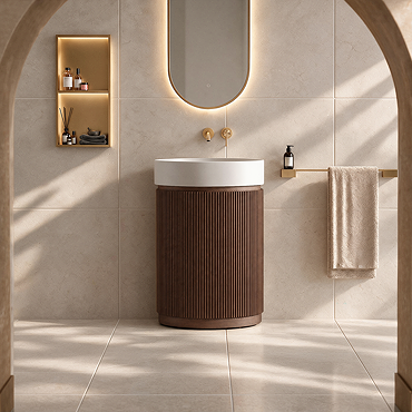 Pavilion 600mm Round Fluted Floor Standing Vanity Unit with Basin