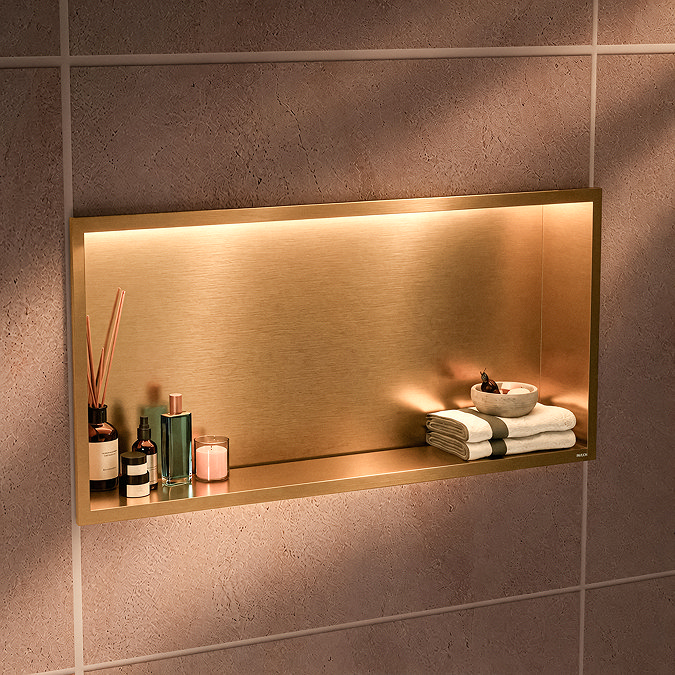Pavilion Stainless Steel Illuminated Shower Niche - 610 x 305mm, Brushed Brass