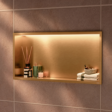 Pavilion Stainless Steel Illuminated Shower Niche - 610 x 305mm, Brushed Brass