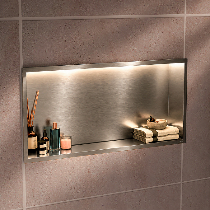 Pavilion Stainless Steel Illuminated Shower Niche - 610 x 305mm Brushed