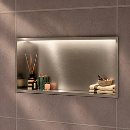 Pavilion Stainless Steel Illuminated Shower Niche - 610 x 305mm Brushed