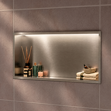 Pavilion Stainless Steel Illuminated Shower Niche - 610 x 305mm Brushed_Lifestyle