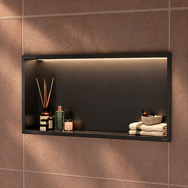 Pavilion Stainless Steel Illuminated Shower Niche - 610 x 305mm, Matt Black