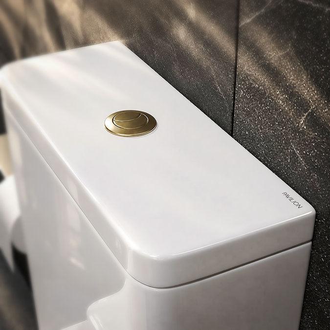 Pavilion Back to Wall Close Coupled Rimless Toilet with Soft-Close Seat, Brushed Brass Flush & Hinges