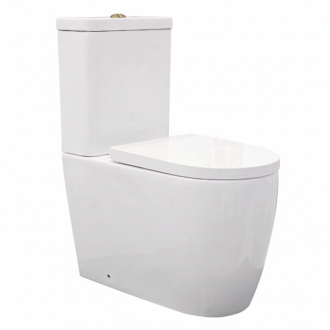 Pavilion Back to Wall Close Coupled Rimless Toilet with Soft-Close Seat, Brushed Brass Flush & Hinges