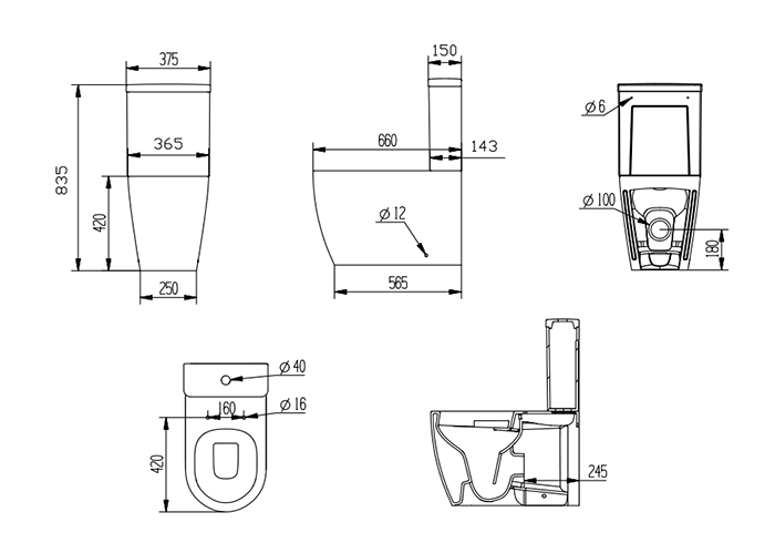Pavilion Back to Wall Close Coupled Rimless Toilet with Soft-Close Seat, Brushed Brass Flush & Hinges