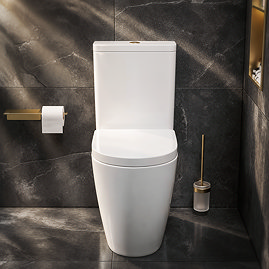 Pavilion Back to Wall Close Coupled Rimless Toilet with Soft-Close Seat, Brushed Brass Flush & Hinges