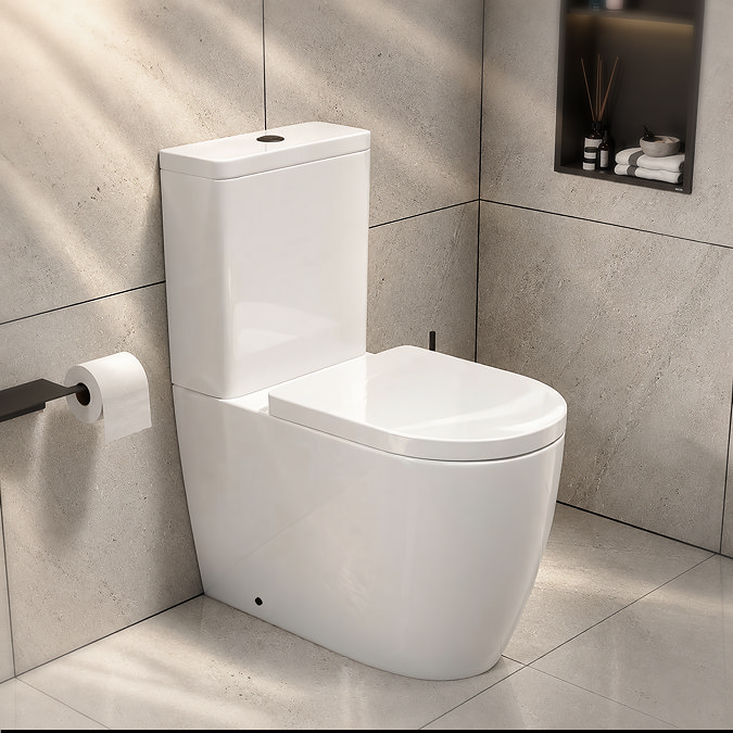 Pavilion Back to Wall Close Coupled Rimless Toilet with Soft-Close Seat, Matt Black Flush & Hinges