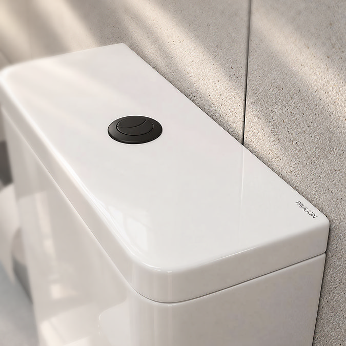 Pavilion Back to Wall Close Coupled Rimless Toilet with Soft-Close Seat, Matt Black Flush & Hinges