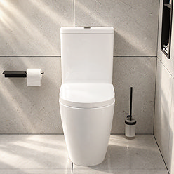Pavilion Back to Wall Close Coupled Rimless Toilet with Soft-Close Seat, Matt Black Flush & Hinges