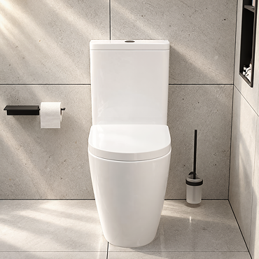 Pavilion Back to Wall Close Coupled Rimless Toilet with Soft-Close Seat, Matt Black Flush & Hinges