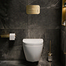Pavilion Complete Wall Hung Rimless Toilet Set - Round Brushed Brass Flush