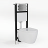 Pavilion Complete Wall Hung Rimless Toilet Set - Round Brushed Steel Flush
