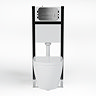 Pavilion Complete Wall Hung Rimless Toilet Set - Round Brushed Steel Flush
