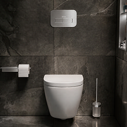 Pavilion Complete Wall Hung Rimless Toilet Set - Round Brushed Steel Flush