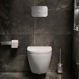 Pavilion Complete Wall Hung Rimless Toilet Set - Round Brushed Steel Flush